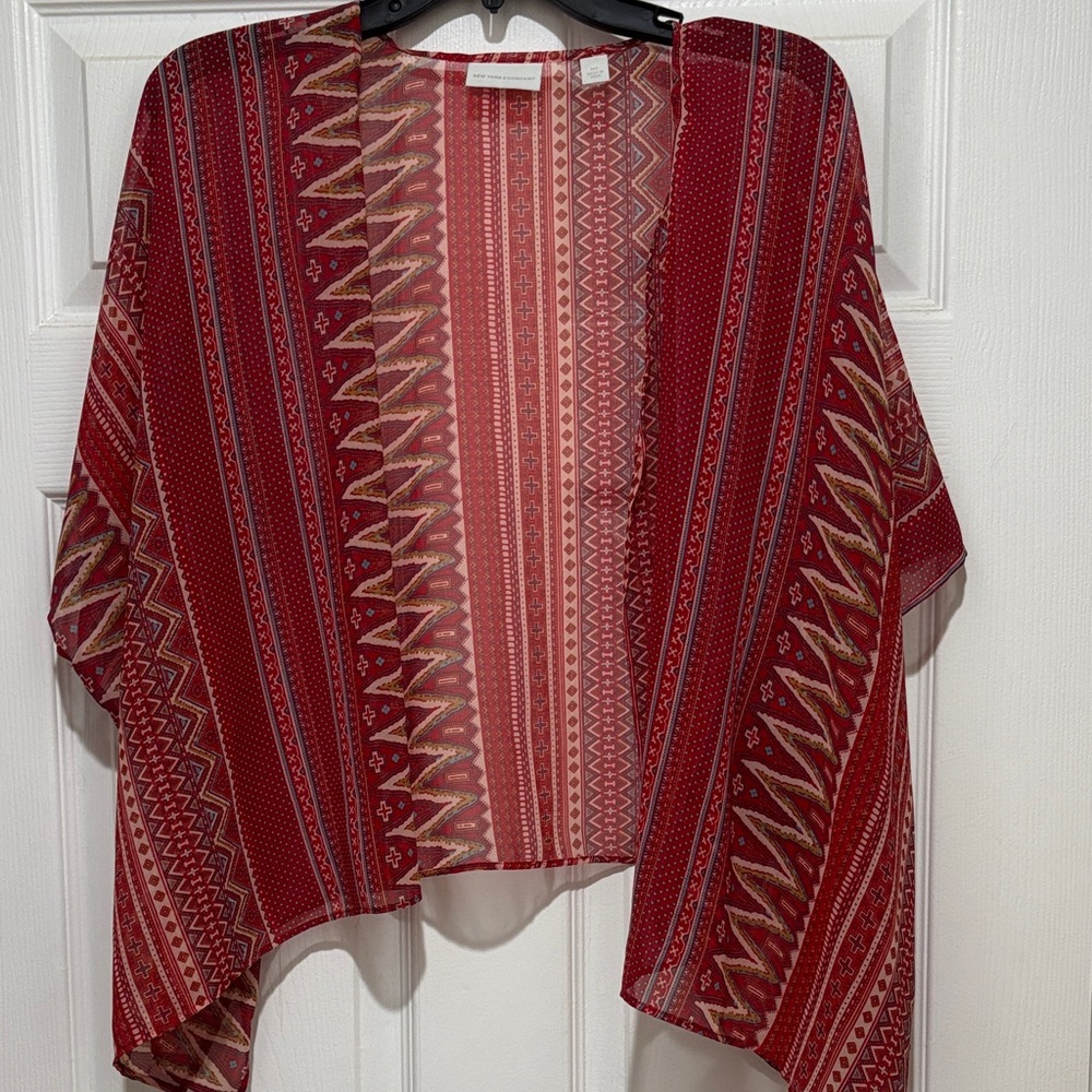 New York & Company Red Geometric Kimono Blouse